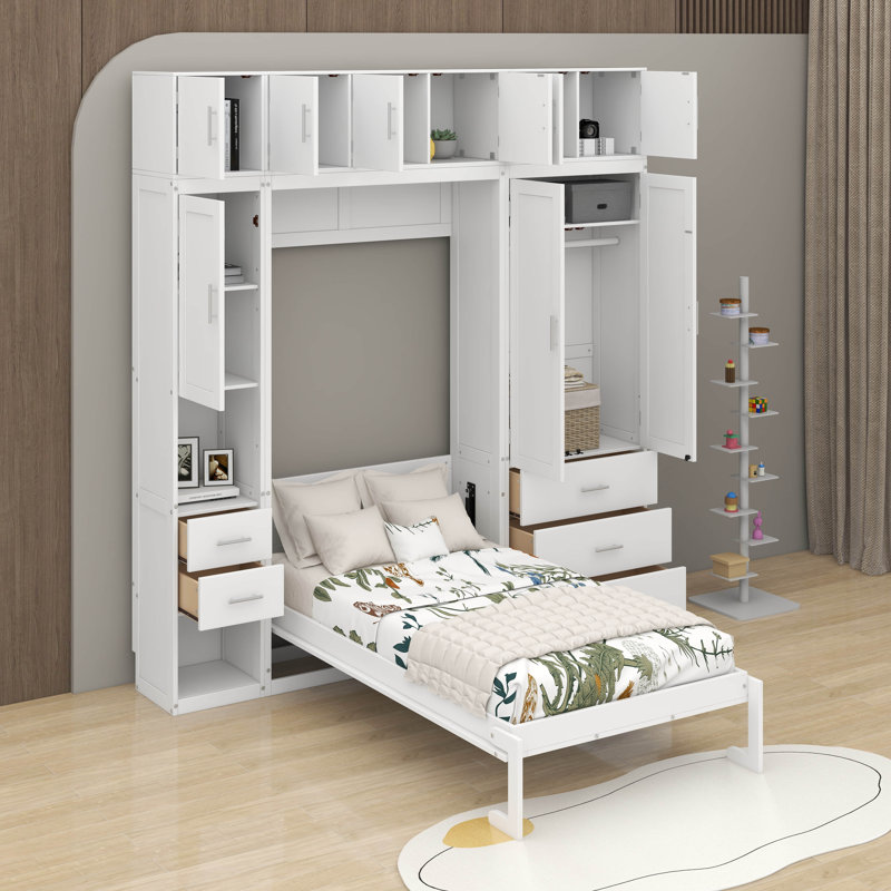 Lit escamotable simple avec casiers et armoires