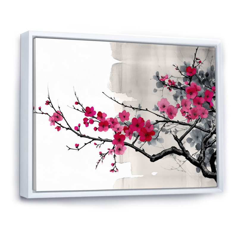 Asian Art Sumi Blossom II, reproduction d'art sur toile, Cadre flottant blanc, H 34 po x l 44 po x P 1,5 po