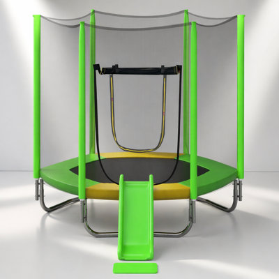 7FT Kids Trampoline with Safety Enclosure, Slide, and Ladder for Outdoor Fun and Easy Assembly