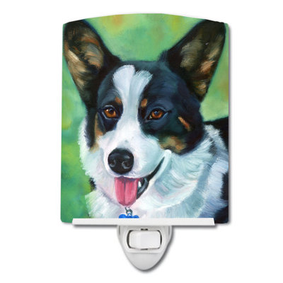 Éclairage de nuit avec étiquette en céramique corgi