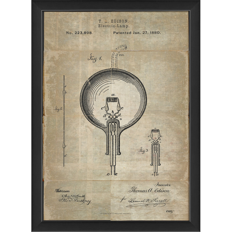 « edison brevet », impression encadrée, H 17,13 po x l 12,63 po, Blanc