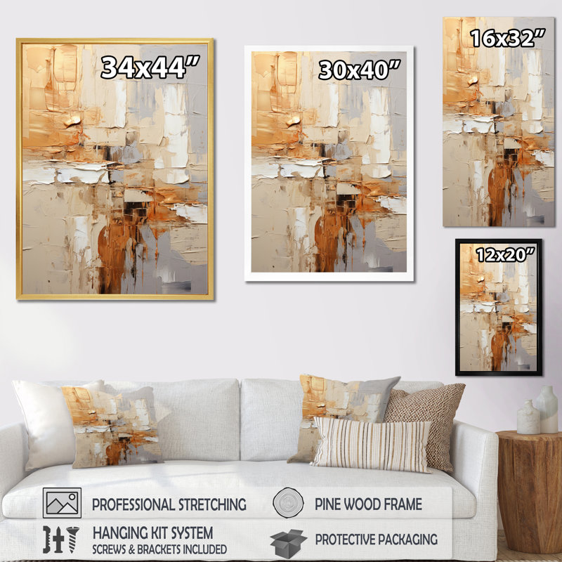 Collage géométrique beige et gris II - Collages abstraits, impressions encadrées, Encadrement doré