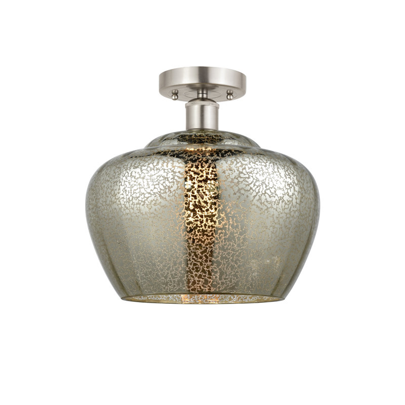 Plafonnier semi-encastré Noille Glass, Mercurisé, Nickel satiné brossé