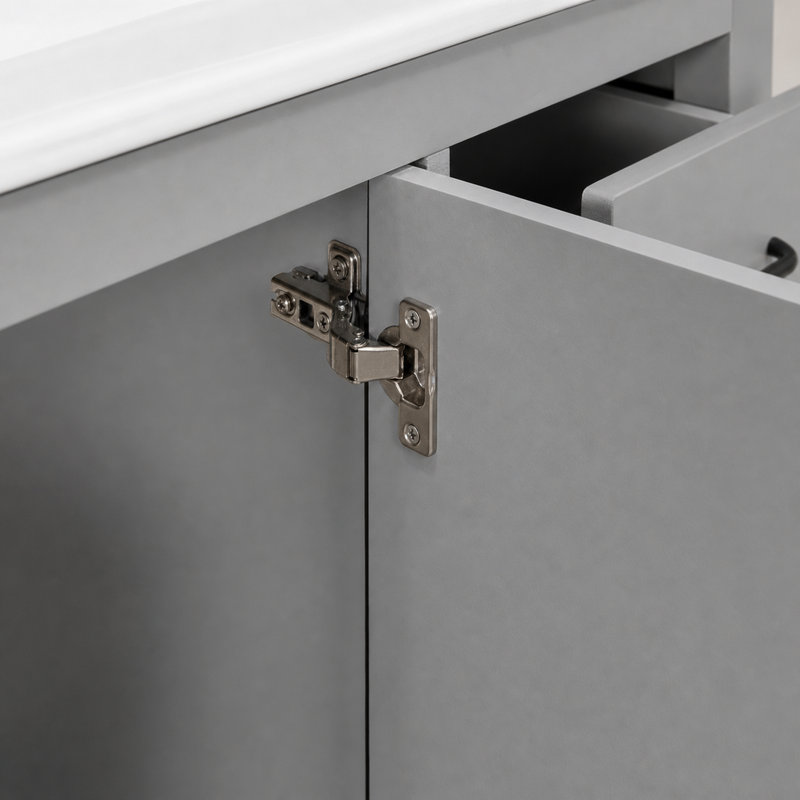 Meuble-lavabo gris avec lavabo en céramique, armoire autoportante de 92 cm (36,18 pouces) avec portes et tiroirs à fermeture amortie