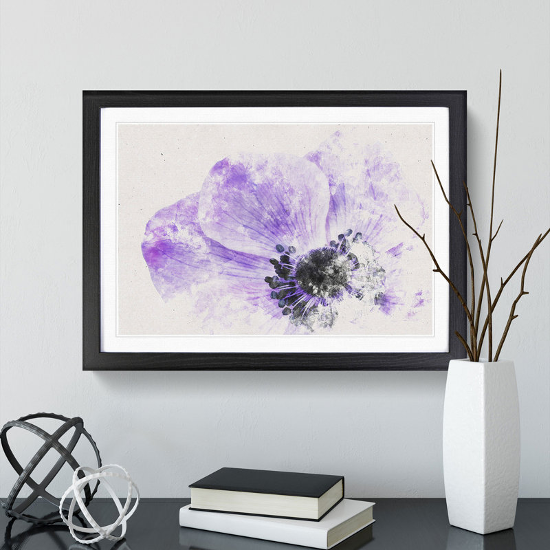 Purple Anemone Flower - Framed Print, 24cm H x 33cm W x 2cm D, Black Framed