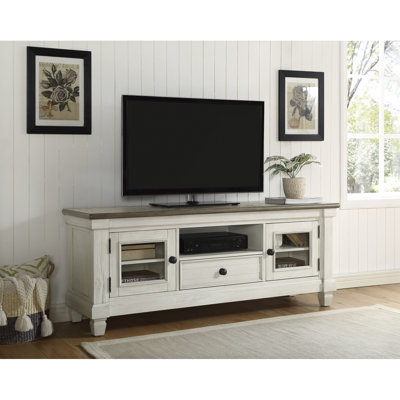 Meuble télé avec armoires de rangement à tiroirs, console blanc antique et brun rosé, meubles de salon