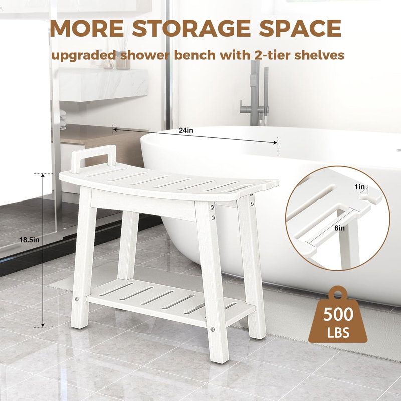 24 INCH Extra Large Shower Bench for Inside Shower Shaving Legs, Waterproof HDPE Shower Chair Seat