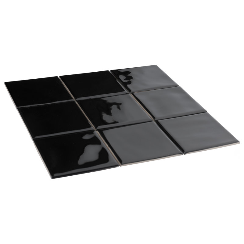 Twist 4" x 4" Ceramic Grid Mosaic Tile, Black Olive