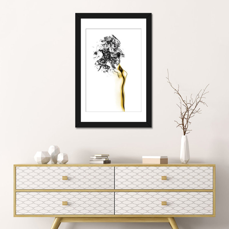 «Nake II», impression sur toile, Papier d'art encadré noir, H 24 po x l 16 po x P 1 po, Blanc