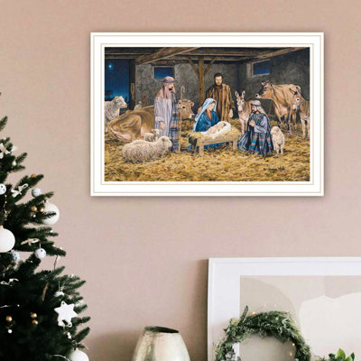 Crèche de Noël pour chambre à coucher: ajouter du charme. 30 po x 21 po x 1 po, bois et papier, décor multicolore: transformez votre maison. Fade-, 30 x 21 x 1,