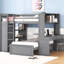 Lit mezzanine gris avec lit simple et peu encombrant. Rendez votre chambre à coucher plus pratique Lit double, tablettes, bureau et garde-robe - pour une utilisation polyvalente-112982529-112982535