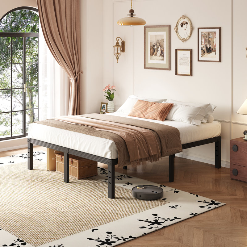 18" High Metal Platform Bed Frame, Heavy Duty Steel Slat Support, No Box Spring Needed, Noise-free, Easy Assembly, Under Bed Storage