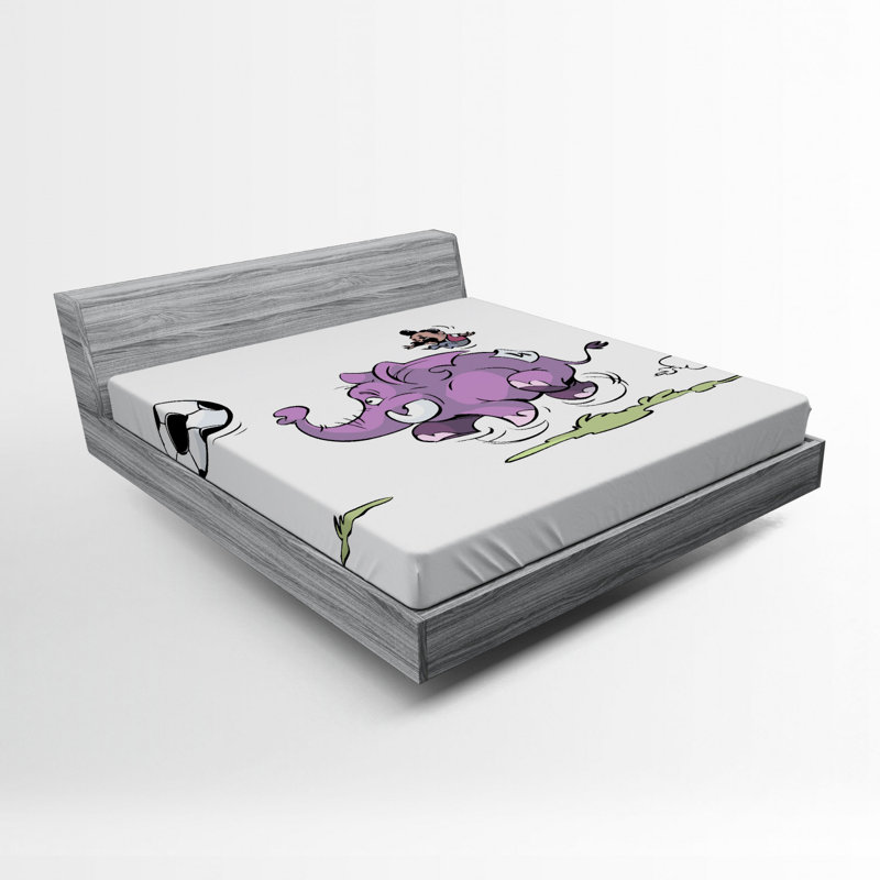 Elephant Microfiber Patterned Fitted Sheet, Queen Fitted Sheet