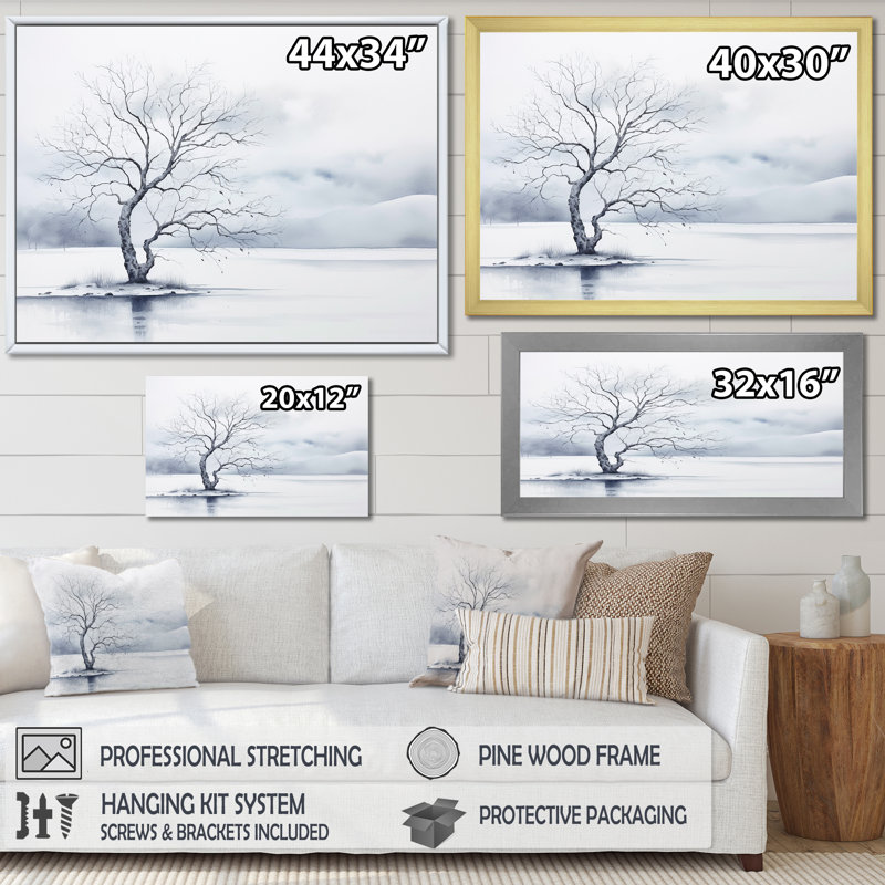 Winters Tree Minimalisme I - impression d'art mural arbre, H 16 po x l 32 po x P 1 po, Toile tendue