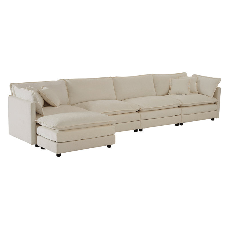 Canapé modulaire modulaire pour le salon, H 33 po x l 146,5 po x P 57,4 po, Beige, 5