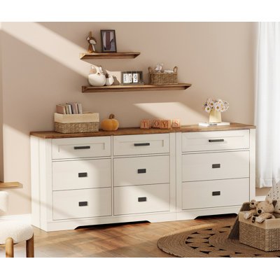 Commode de style campagne moderne en bois avec 9 tiroirs Glenford
