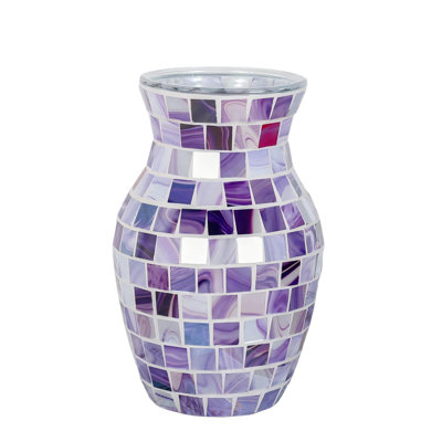 Mosaic Glass Vase, Decorative Flower Vase for Home Decor, Centerpiece for Living Room Bedroom Kitchen Office, (Purple)