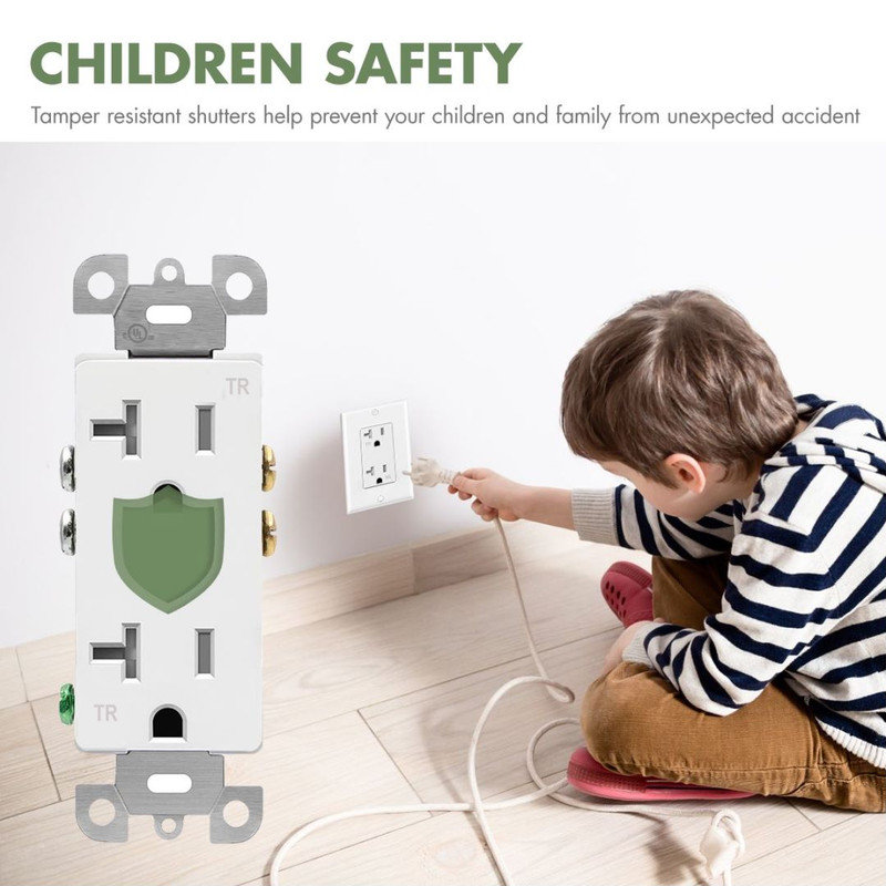 White Tamper Resistant Duplex Outlet with Wall Plate