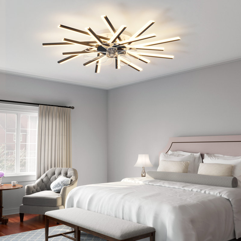 Ventilateur de plafond réversible à intensité variable à 6 vitesses de 36,22 po avec lumières DEL et télécommande Hanke, Noir