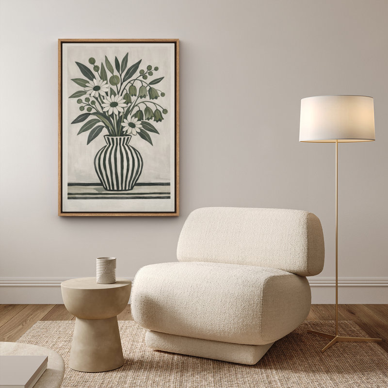 "Modern Floral Vase", botanique scandinave, reproduction d'art encadrée, H 24 po x l 16 po, Naturel