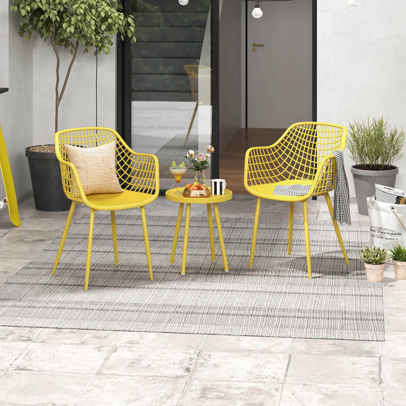 George Oliver 3 Piece Patio Bistro Set All Weather Heavy Duty Table And Chairs Set Of 2, Yellow