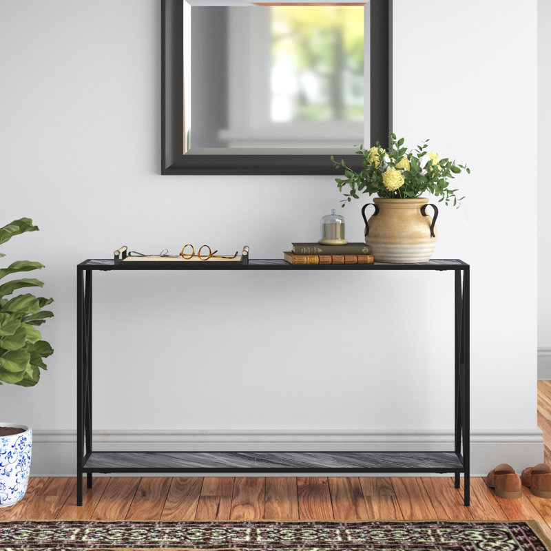 Ariyana 47.25'' Console Table, Gray Faux Marble/Black Base