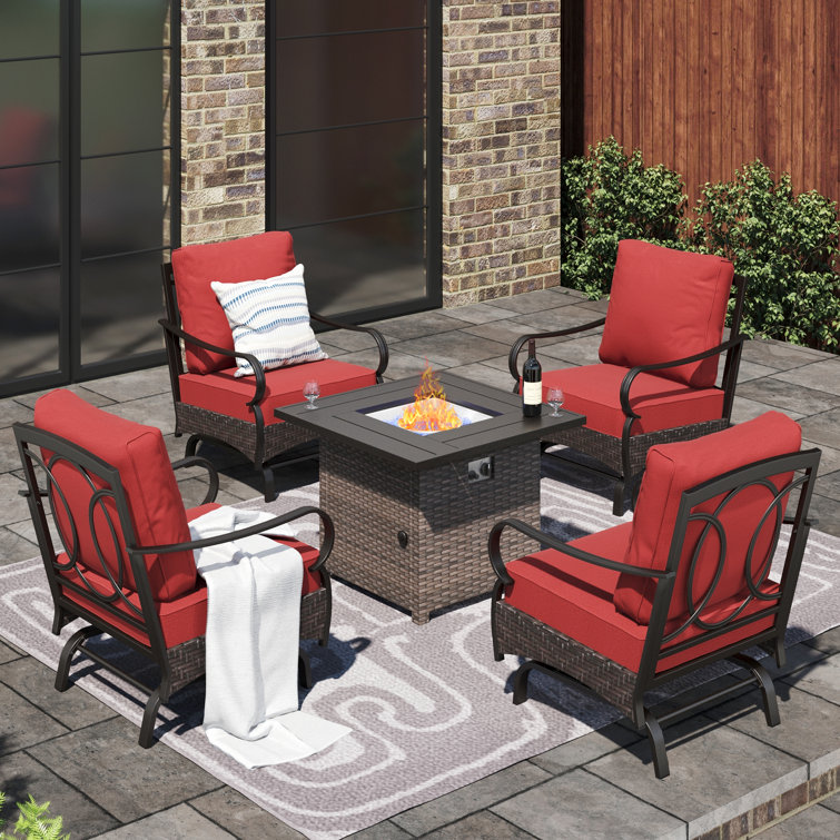 4-Person Rocking Sofa Chairs Seating Group with Fire Pit Table