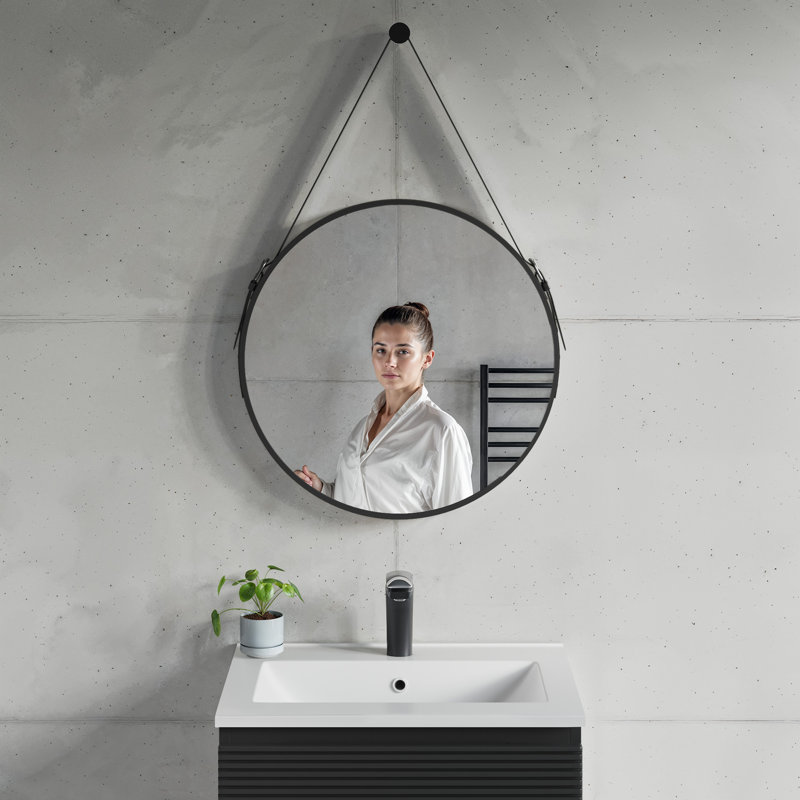 Trombly Metal Flat Wall Mirror, Black