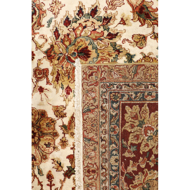Tapis noué à la main beige / rouge Crown Jewel Agra, Rectangle 8 pi x 10 pi 2 po