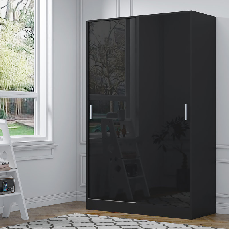 Eva XL High Gloss 2 Door Sliding Wardrobe - H: 180cm x D: 58cm x W: 120cm, Black Oak/Gloss Black
