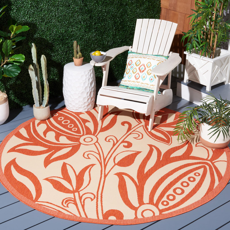 Herefordshire Performance Floral Indoor/Outdoor Area Rug, Round 6'7"