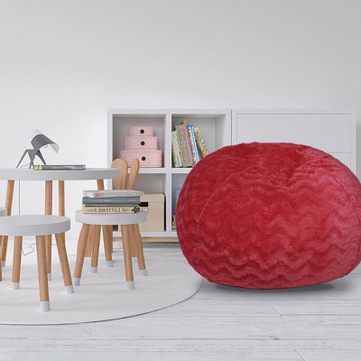 Fauteuil à billes en fausse fourrure, méridienne rouge et extensible en tissu pour enfants et adultes avec housse facile à nettoyer, siège en fausse fourrure confortable pour les chambres à coucher, rembourré de mousse à mémoire de forme.