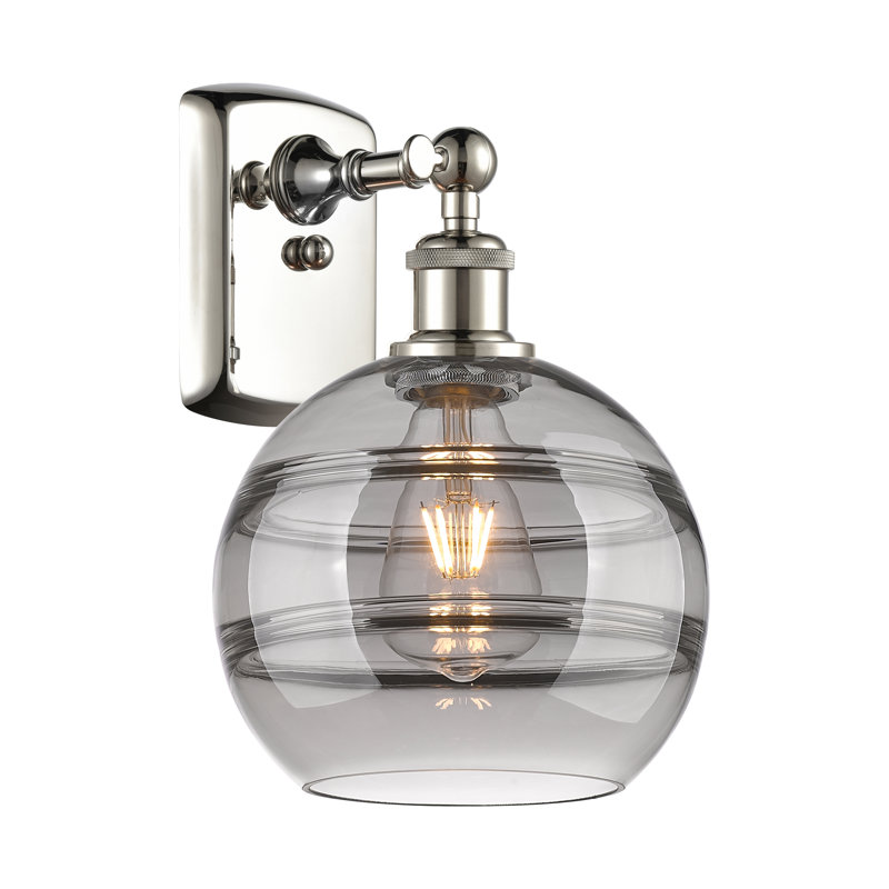 Applique murale 1 lumière Ballston Bienes, Nickel poli, H 10,88 po x l 8 po x P 8,13 po, Gris fumée clair
