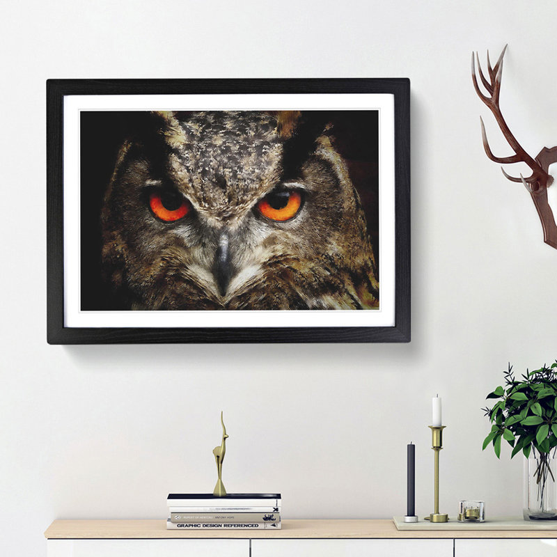 Great Horned Owl - Single Picture Frame Print on MDF, Black Framed, 33cm H x 45cm W x 2cm D