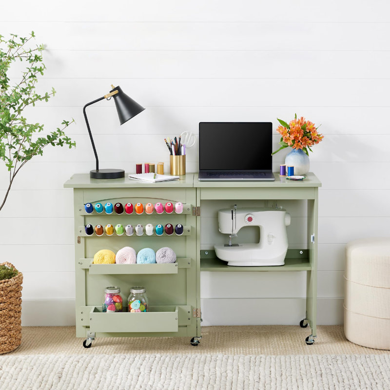 Folding Sewing Table Multi-Function Craft Table and Side Table, Light Green