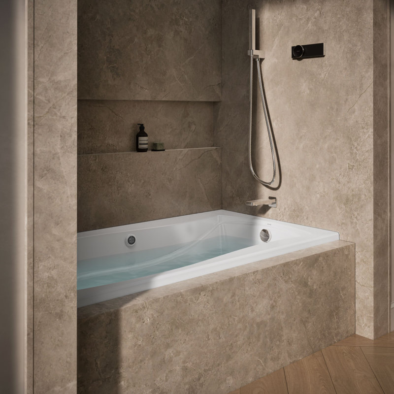 Mariposa 66" x 35.875" Alcove Whirlpool Bathtub with Heater, White, Right