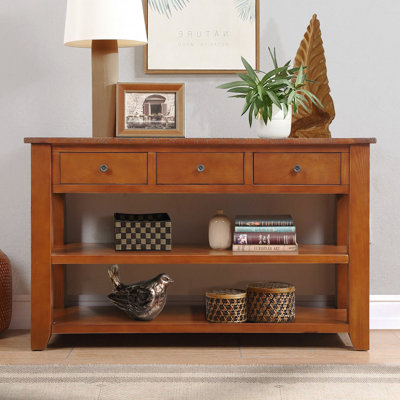 Console en bois de pin massif 48 po, table d'appoint moderne avec 3 tiroirs de rangement et 2 tablettes
