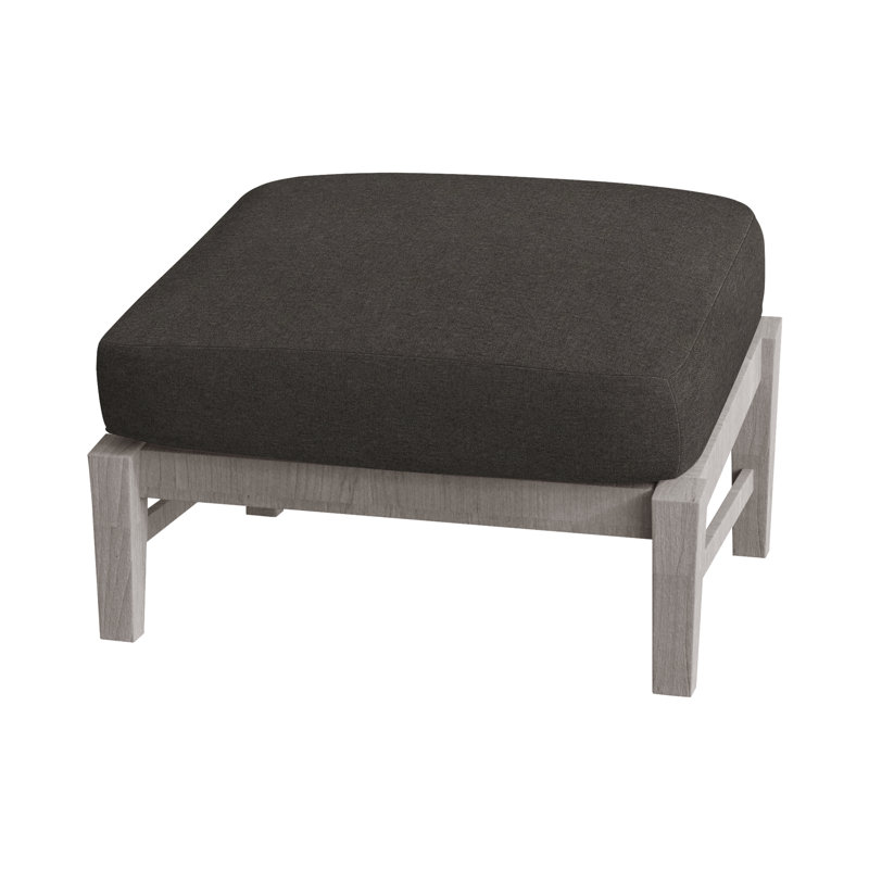 Croquet Outdoor Teak Ottoman with Cushion, No Welt, Oyster Teak, Verona Fossil