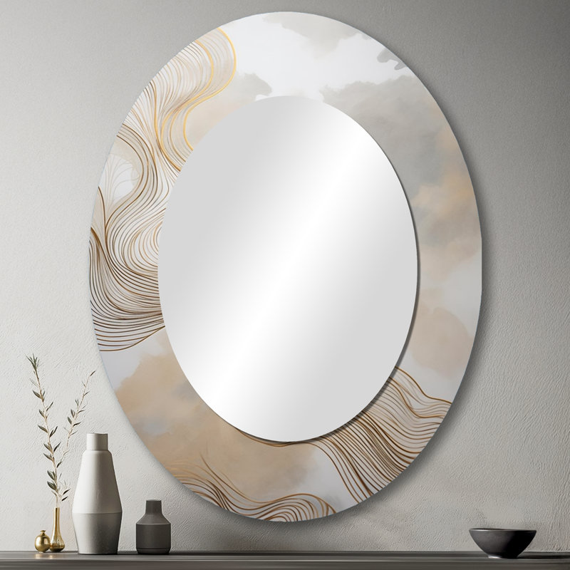 Or et gris Linear Expressions V - décor de miroir mural ovale doré, 43 po x 33 po