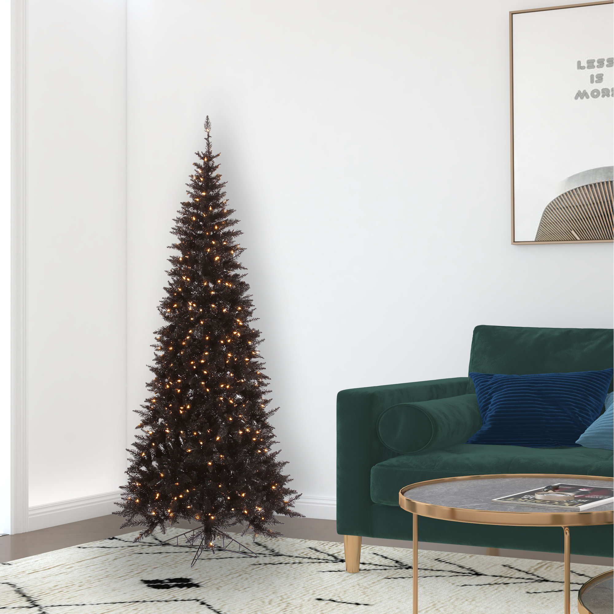 Slaytonville Black Fir Slim Artificial Christmas Tree, 4.5' H, Pre-Lit