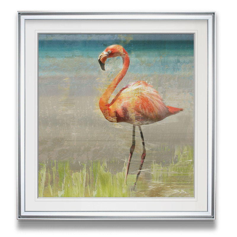 'flamant rose fancy ii' imprimé graphique encadré, 16" H x 16" L x 1.5" D