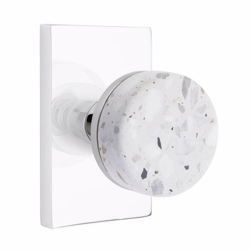 Ensemble de boutons d'intimité Emettek Select, rosette rectangulaire moderne, tige conique, bouton Terrazzo clair