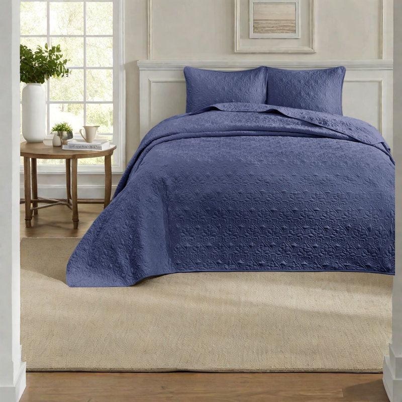 Comfortable Cotton Bedding Sets, Reversible Quilt In Elegant Navy