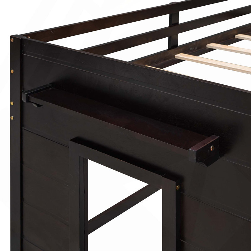 Lit mezzanine simple avec armoire et tablette, Espresso