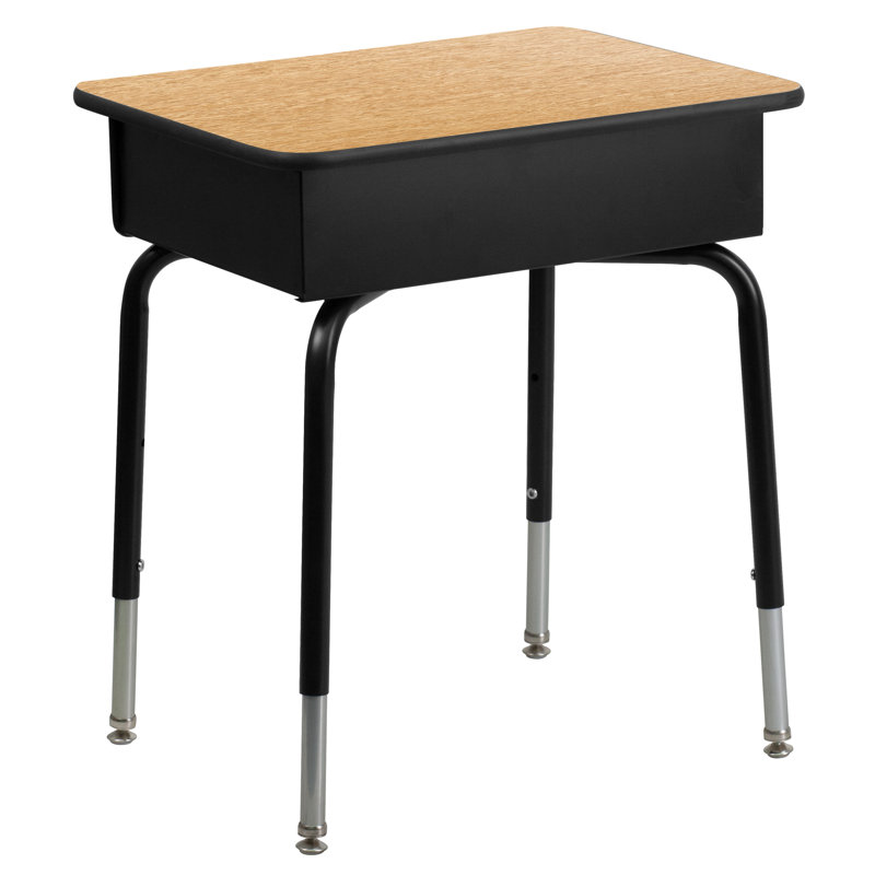 Adjustable Height Black and Natural Wood Student Desk