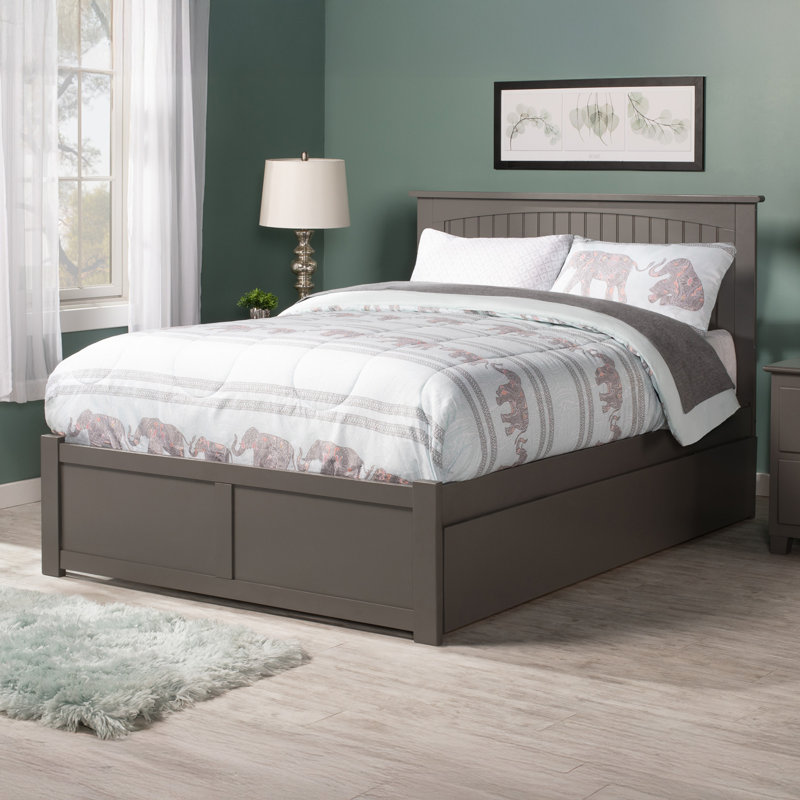 Marquette Solid Wood Platform Bed with Panel Footboard and Trundle, Gray