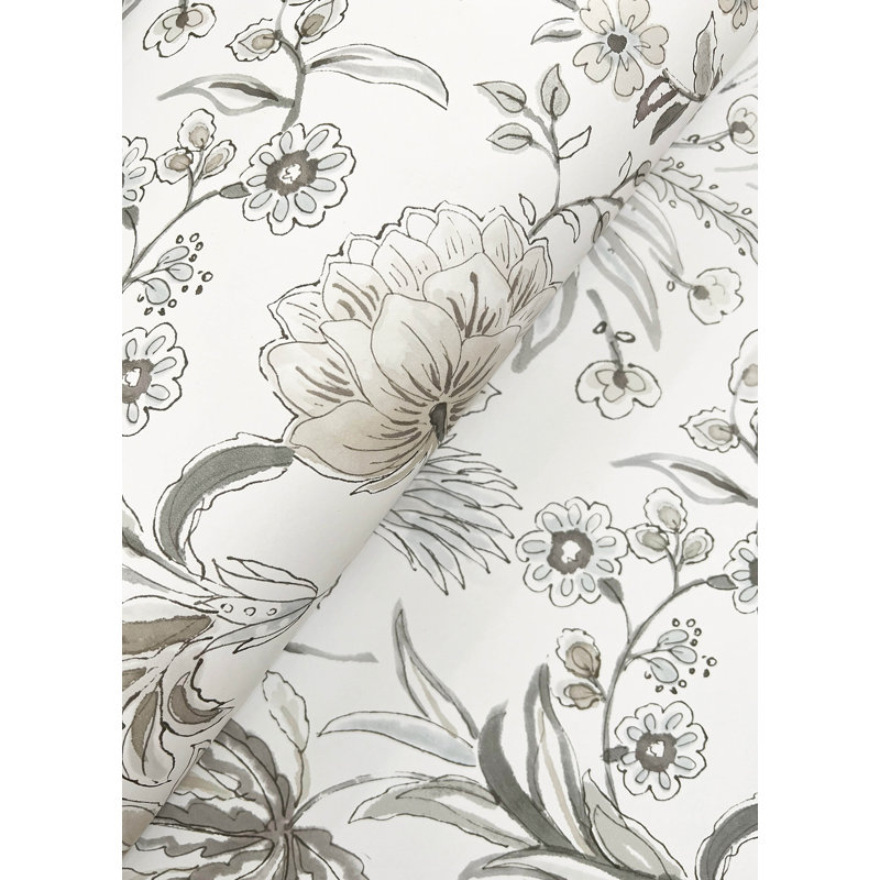Teonna Light Pink Floral Stripe Wallpaper, Gray