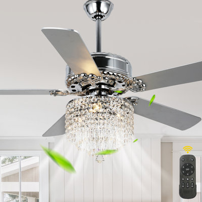 Trogdon 52 Inch Crystal Ceiling Fan with Lights and Remote, 6 Speeds DC Motor Modern Glam Chandelier Ceiling Fan