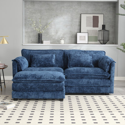 Double Seat With Soft Chenille Fabric, Removable Side Pockets For Daily Items, High Density Sponge, Footstool Resting Legs Upholstered , Pockets, - Foam Filling, Leg Stretch Out, 76.77*29.53*31.10inch