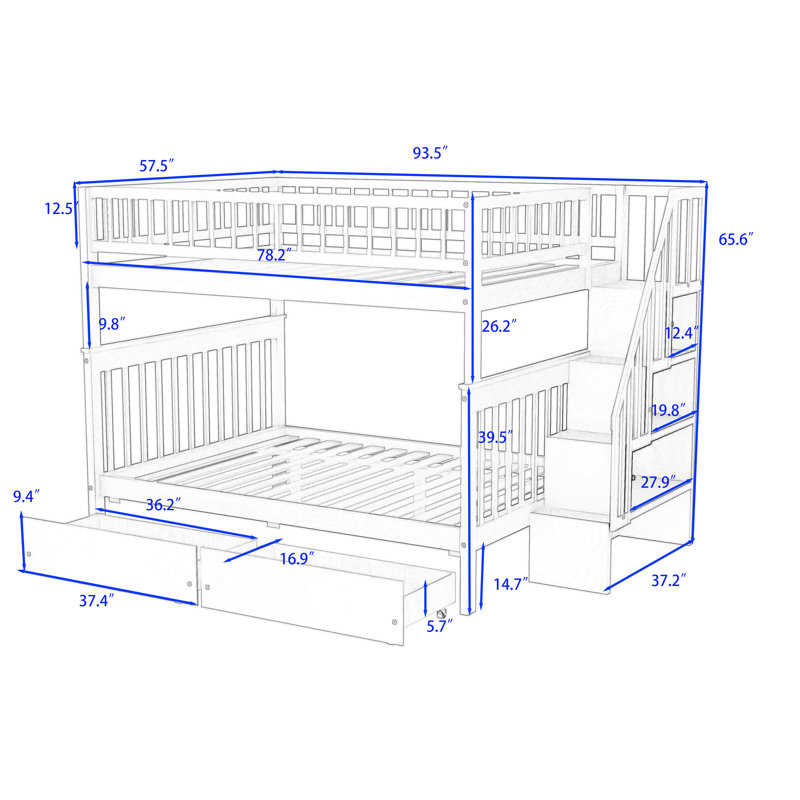 Durron Kids Full Over Full Bunk Bed with Drawers, Gray